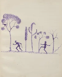 Kwatkwat people - (Aboriginals among trees) Sketchbook mainly of activities of Aboriginals and Whites